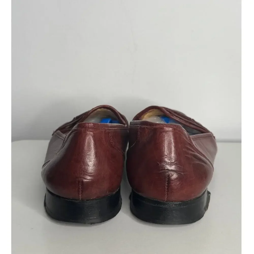 1980s French Shriner Woven Leather Loafers Men’s 12M Burgundy USA